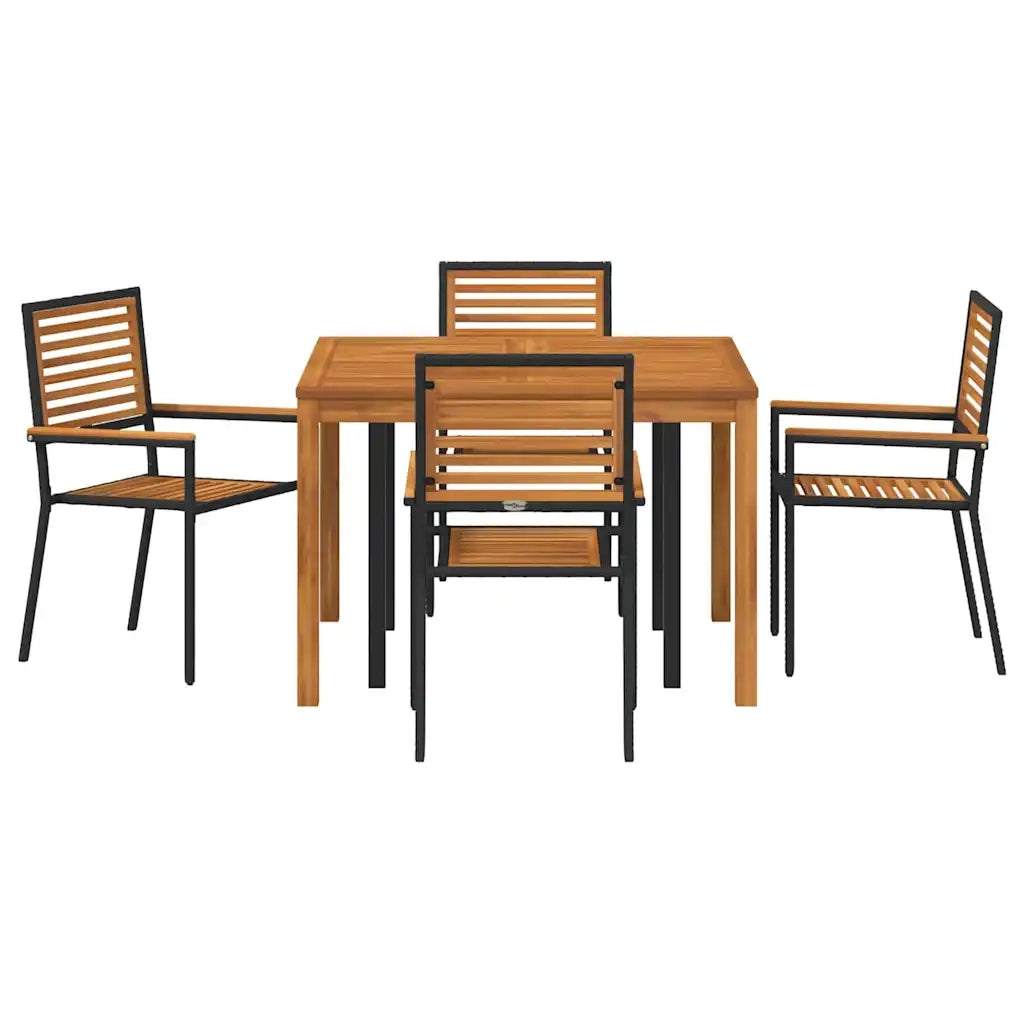 Set da Pranzo per Giardino 5 pcs Nero Legno di Acacia Massello 3365532