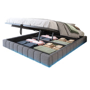 Letti contenitori 160x200 cm; sospeso con LED e contenitore; lino; grigio