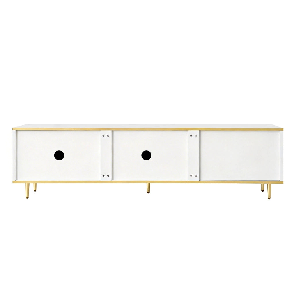 Mobile TV ULEVR 170x37x45 cm con 2 cassetti e 2 ante, bianco e oro con texture scolpita