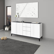 Credenza moderna a 3 ante e 3 Abic, Made in Italy, Madia da cucina rialzata, Buffet di design da soggiorno, Cm 160x40h82, Bianco lucido e Ardesia