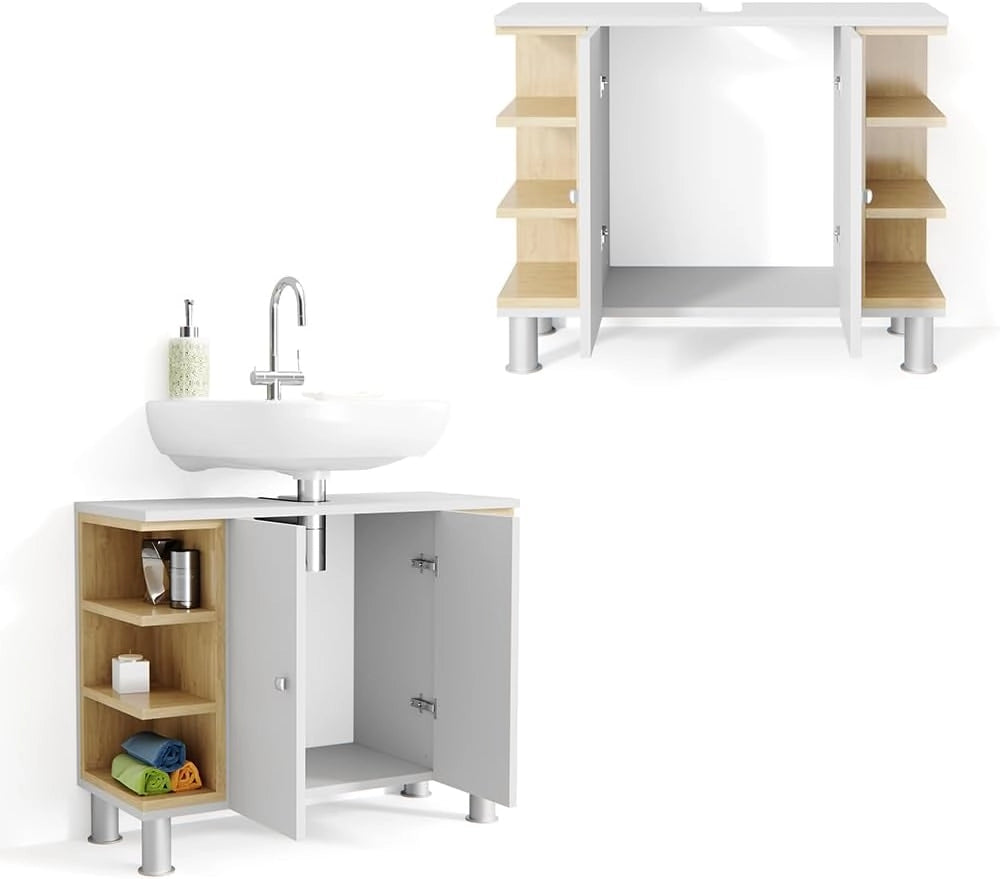 Mobile sottolavabo per bagno Aquis, Bianco, 79.6 x 64 cm, per la conservazione in bagno e combinabile con Aquis