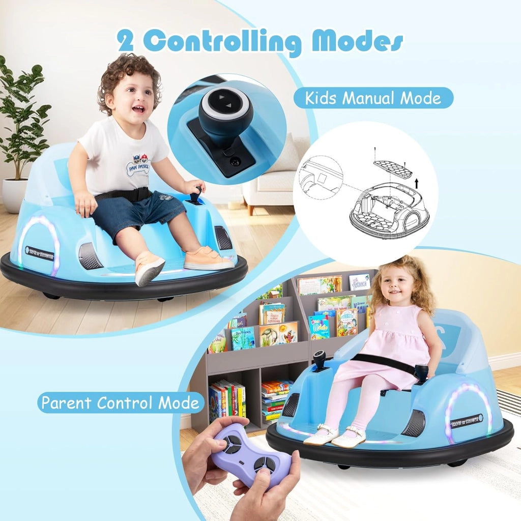 Autoscontro Elettrico per Bambini 12V, Macchina Elettrica per Bambini Rotante a 360°, Telecomando 2,4G, 2 Modalità di Controllo, Clacson e Musica, Carico 25 KG, 18 Mesi+ (Blu)