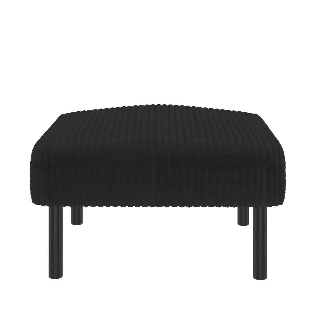 Pouf in corduroy con struttura in metallo, nero, compatto e versatile