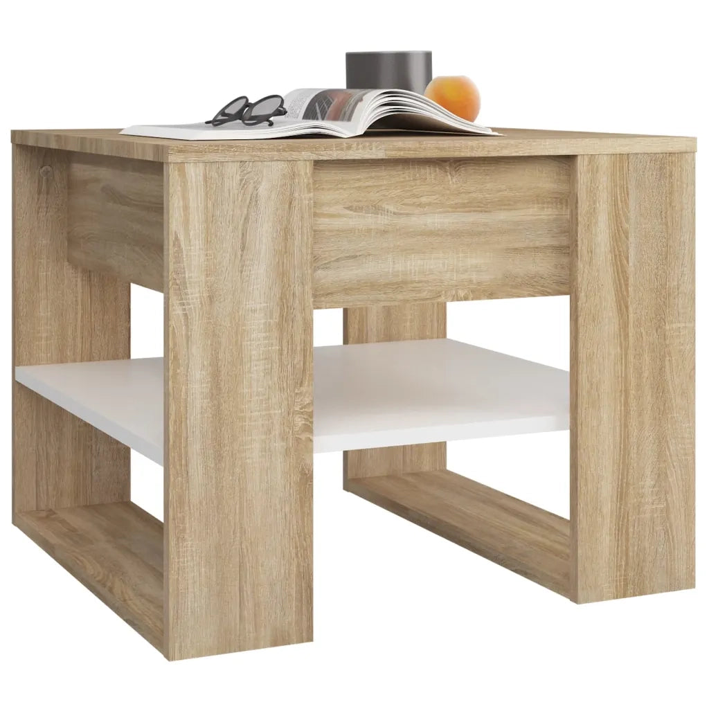 Tavolino Bianco e Rovere Sonoma 55,5x55x45 cm Legno Multistrato 810913
