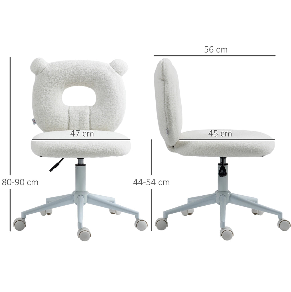 Sedia da ufficio per bambini regolabile in altezza senza braccioli, design orso bianco