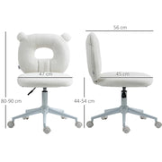 Sedia da ufficio per bambini regolabile in altezza senza braccioli, design orso bianco
