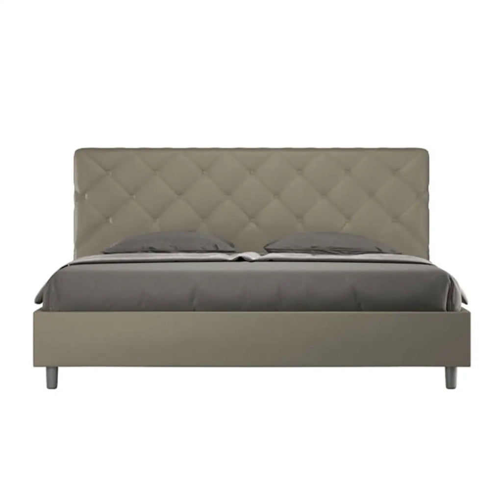 Letto matrimoniale king size con rete imbottito 200x200 similpelle cappuccino Priya