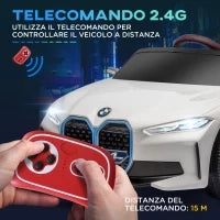Macchina Elettrica per Bambini 3-6 Anni con Licenza BMW con Telecomando, Clacson e Fari, 115x67x45 cm, Bianca