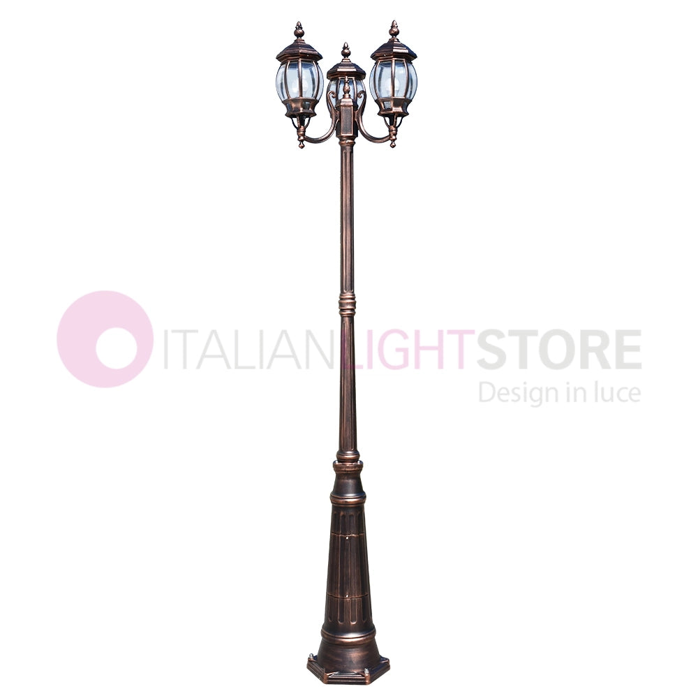 ENEA Lampione a 3 luci h.242 in Alluminio per Esterno Viale Giardino NERO-RAME