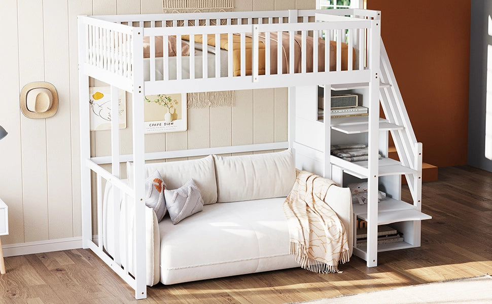 Letto a castello bianco in legno di pino con funzione contenitore 140x200 cm