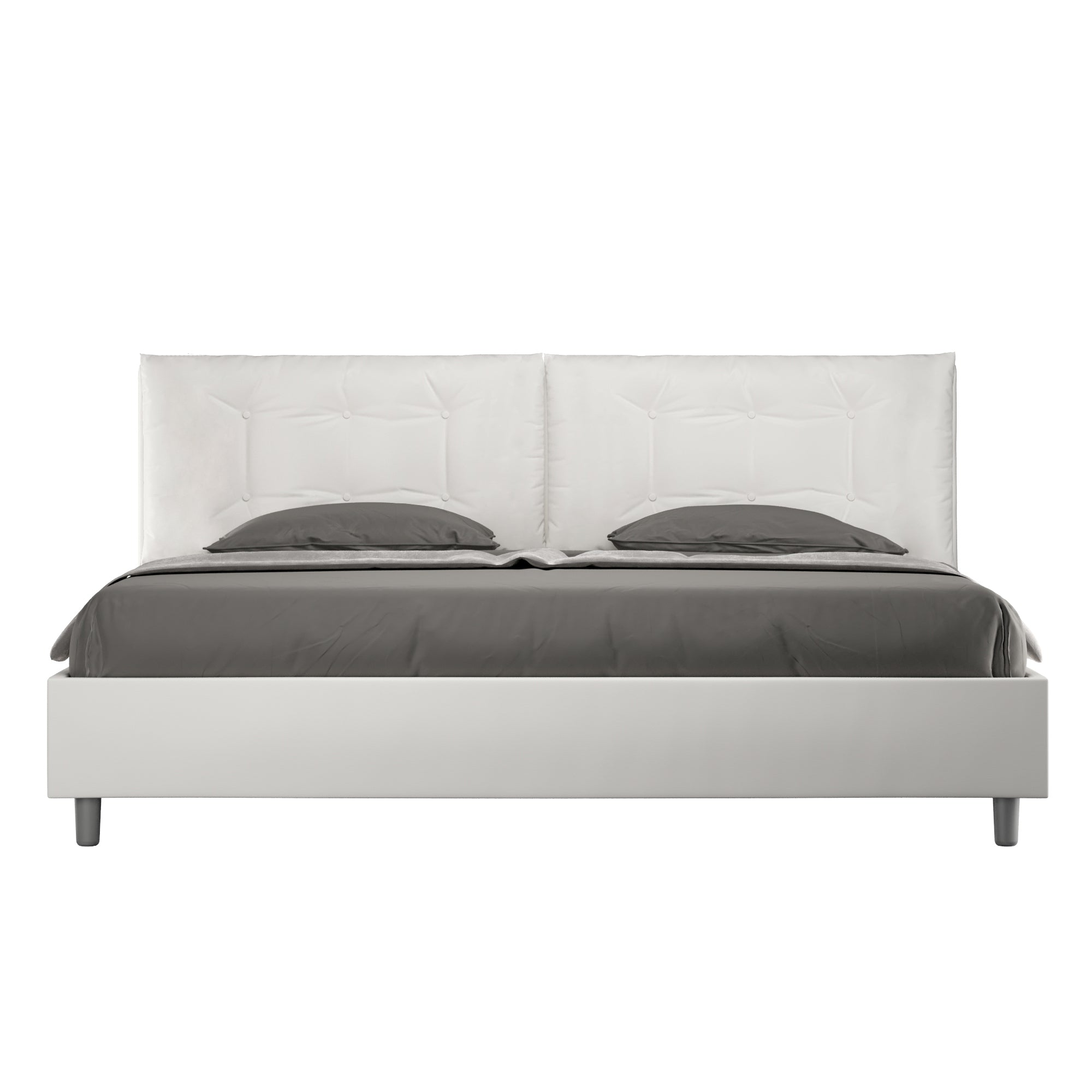Letto Matrimoniale King Size 200x200 cm con Rete e Contenitore Testata con Cuscini Imbottito in Similpelle Annalisa