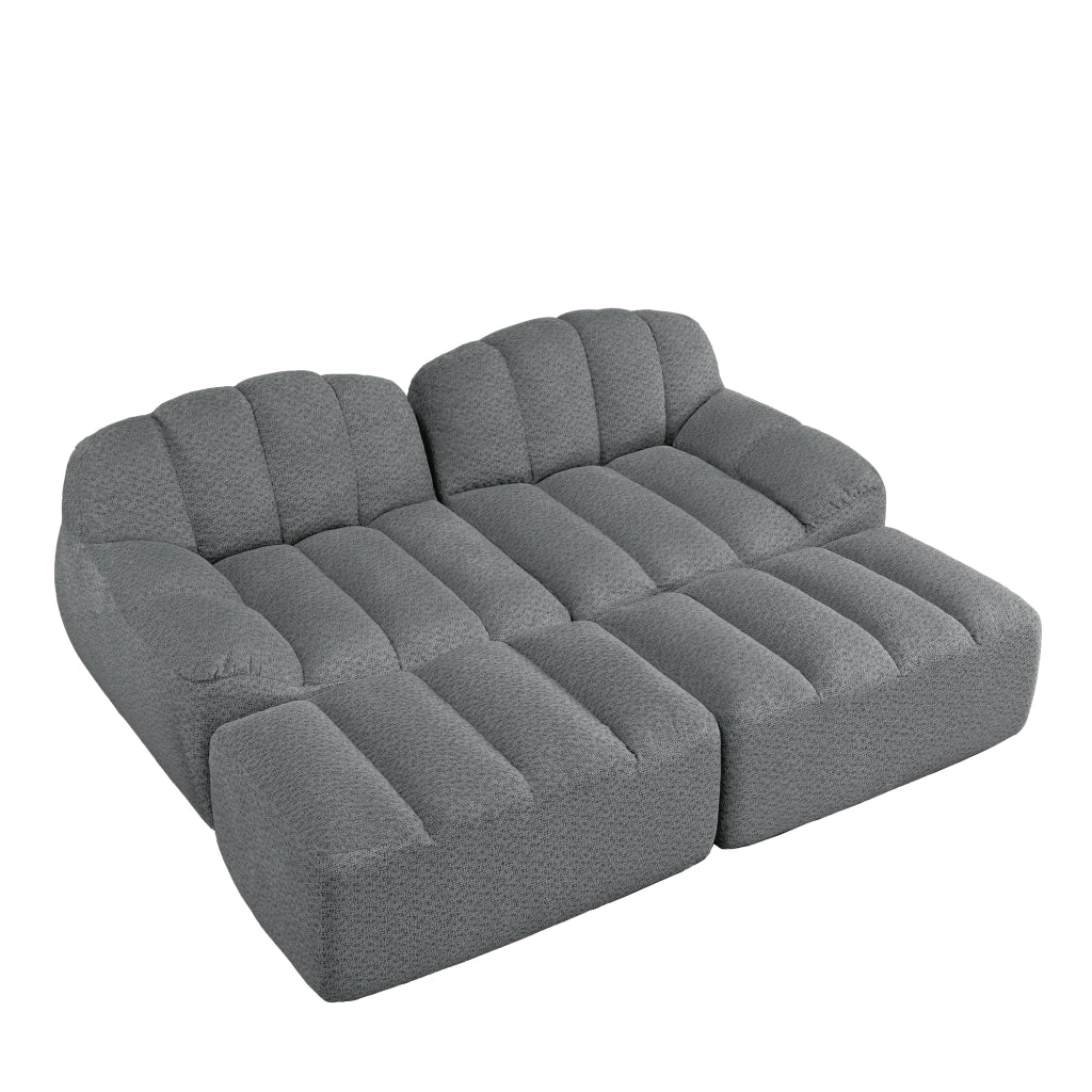 Divano Modulare 2 Posti con 2 Ottoman ¨C MINIMAL ¨C Tessuto Morbido Grigio