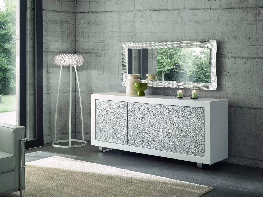 Madia contemporanea con particolare bianco argento design 205x45x88 - Mobili 2G