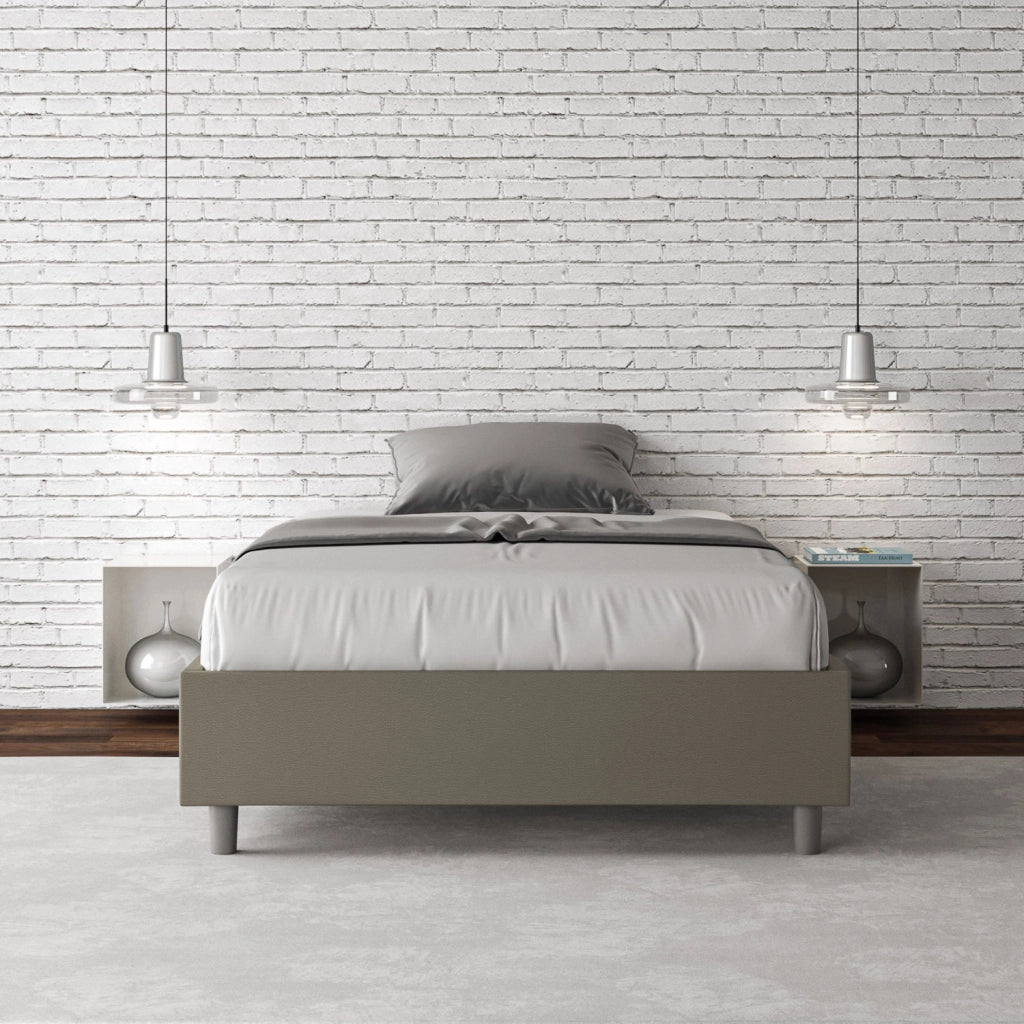 BS COM Letto una piazza e mezza con rete imbottito 120x210 similpelle cappuccino