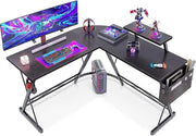 Scrivania per gaming - Tavolo da gioco - 130x130x96,5 cm - Scrivania con supporto per monitor - Pannello in legno di quercia - Tavolo da lavoro regolabile - Nero - Impermeabile e resistente alla corrosione