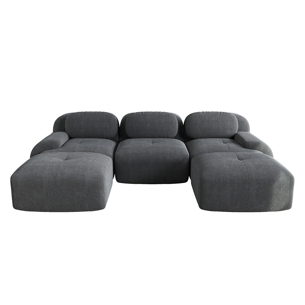 Divano a U in velluto premium - Xylo - Senza montaggio, antiscivolo, braccioli XL, 32D, grigio