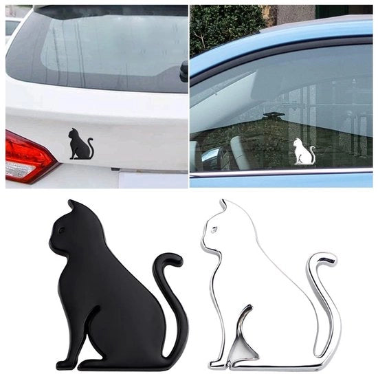 Auto Sticker Decorativo a Forma di Gatto Nero/Bianco - 2 Pezzi - Zinklegering - Decorazione Auto - Disegno Animale Unico - 5,9 x 4,3 cm - Decorazione Auto