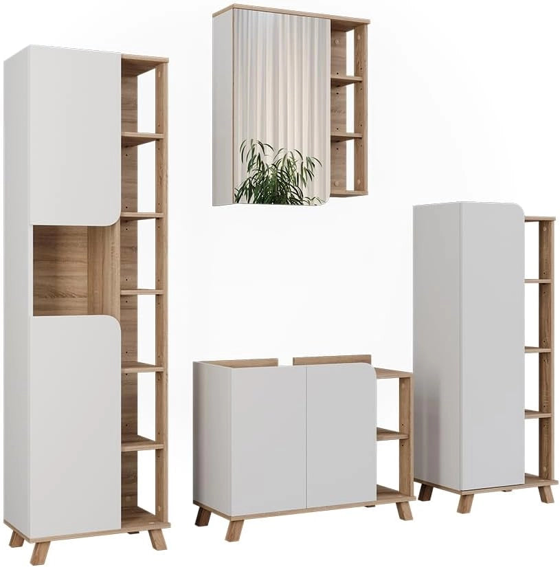 Set di mobili da bagno Karen, Sonoma/antracite, 80 cm, composto da mobile lavabo, pensile a specchio, colonna e base media