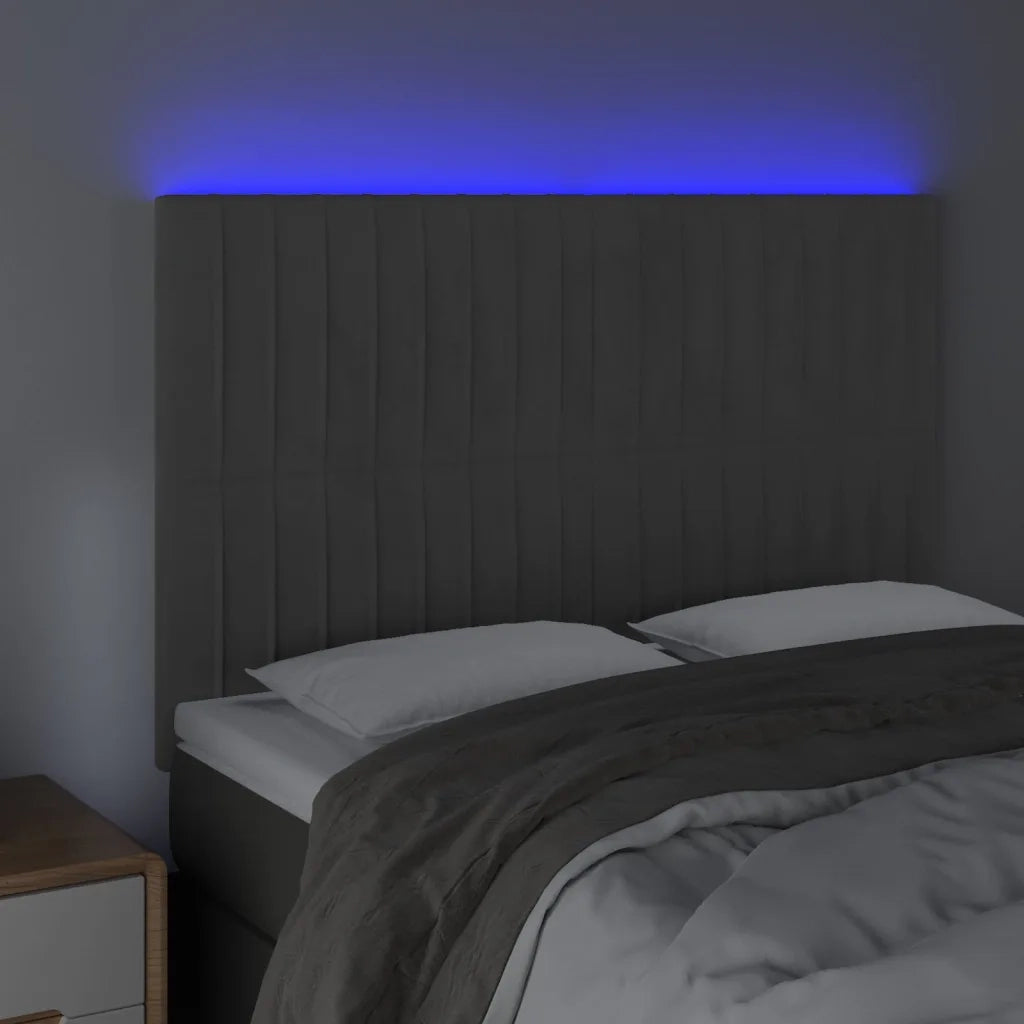 Testiera a LED-Testata con LED Grigio Scuro 144x5x118/128cm in Velluto 247608