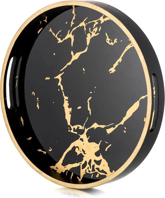 Servizio da tavola decorativo a forma rotonda - disegno marmoreo - nero - 1 pezzo