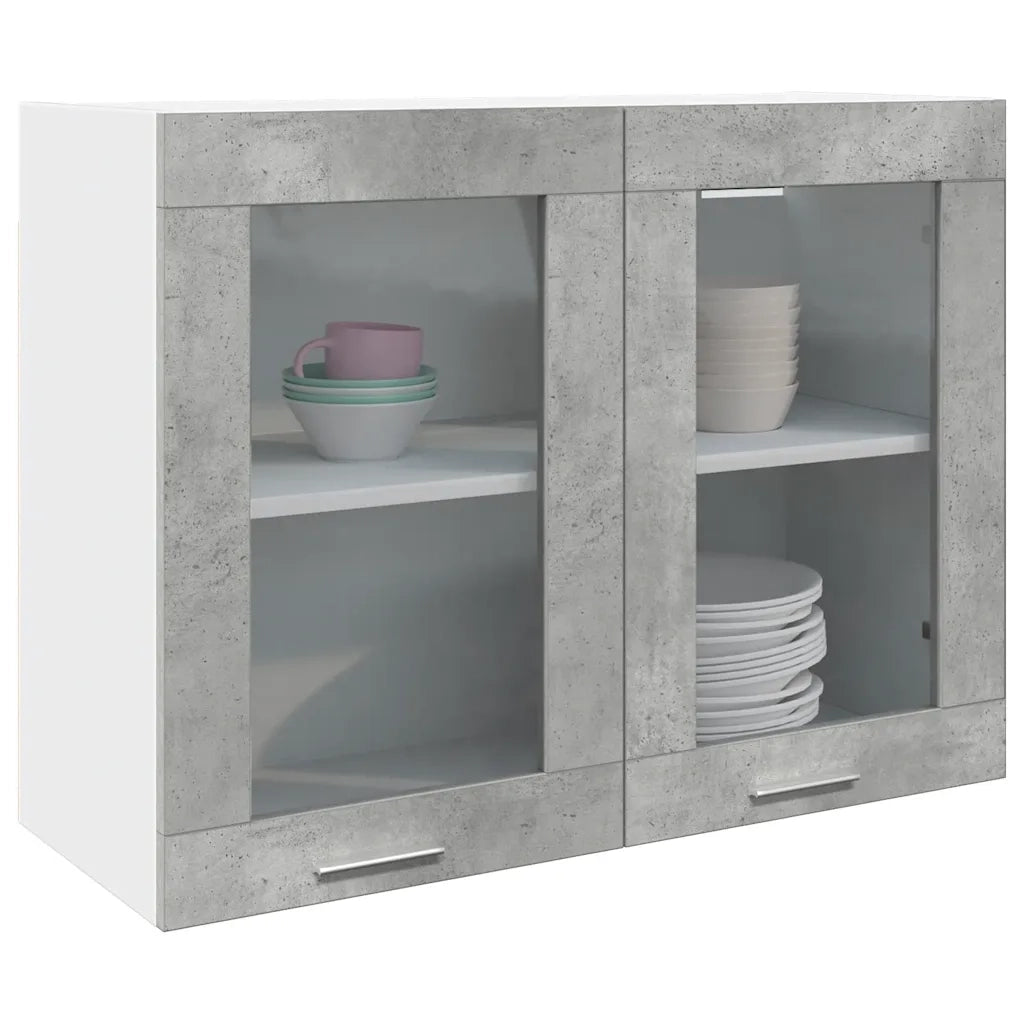 Armadio pensile | Mobile Pensile con Vetro ¡°Lyon¡± Grigio Cemento 80x31x60 cm