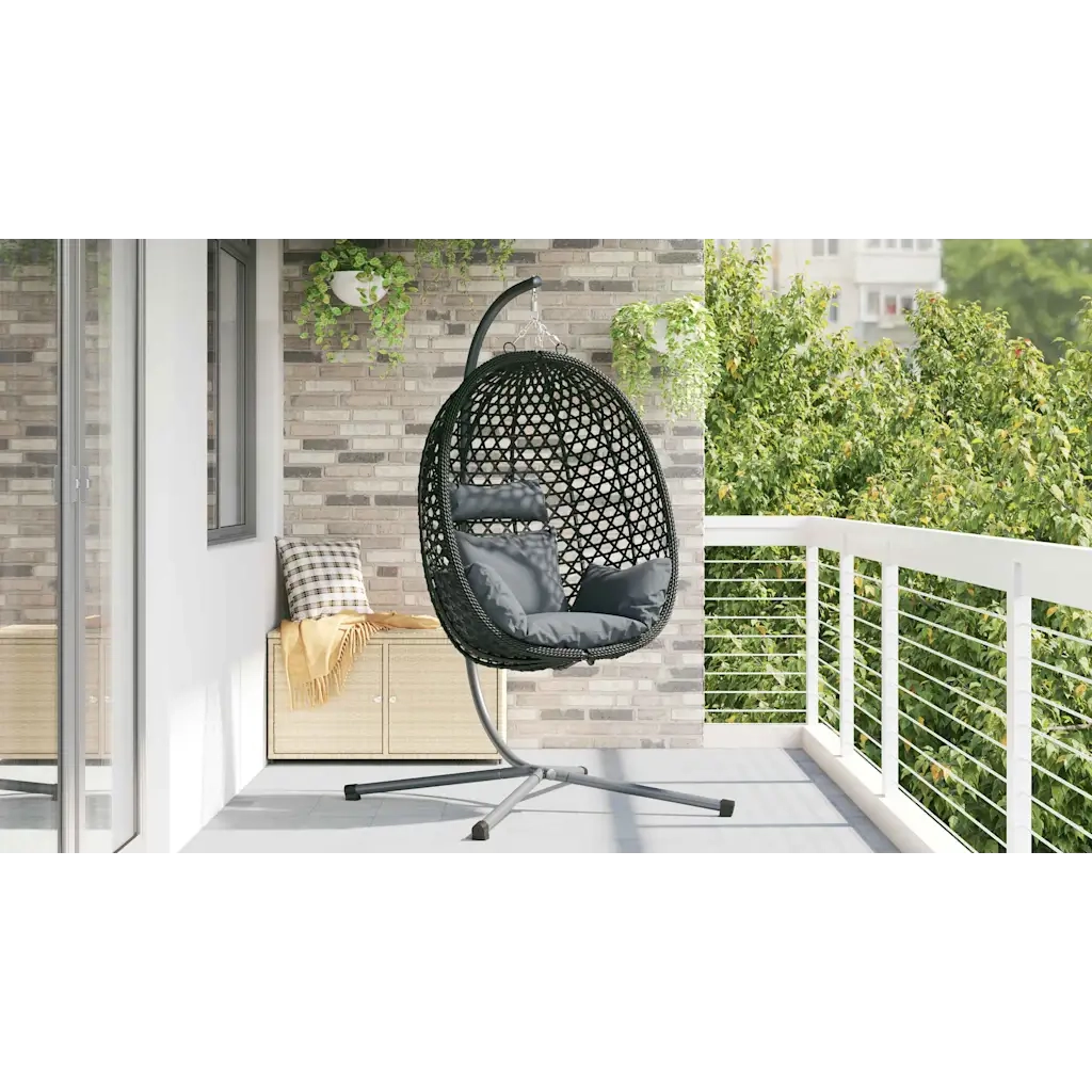 Sedia uovo sospesa Antracite e nero 104 x 100 x 191 cm 42003851