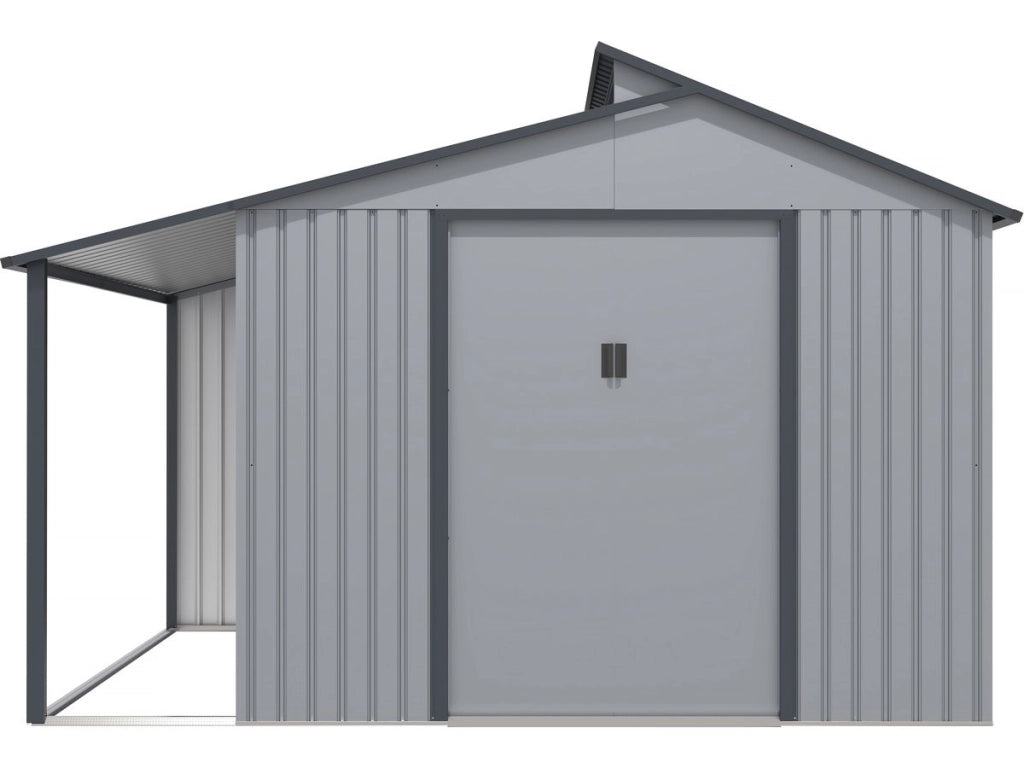 Capanno da giardino in metallo con pergola "Madras" - 9,12 m² - Grigio