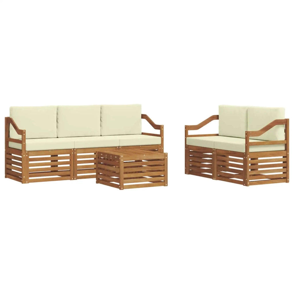 Set divani 6 pcs Naturale e Crema Legno di Acacia Massello