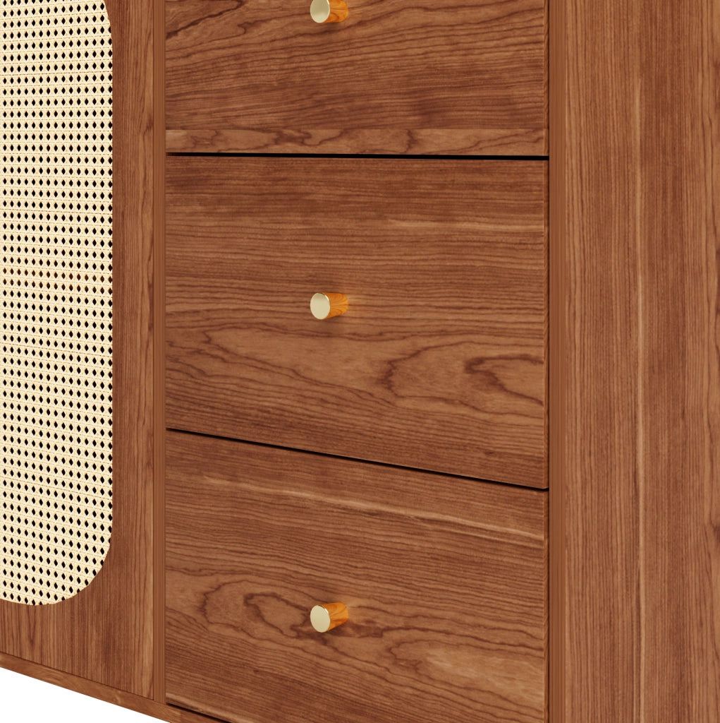 Sideboard in MDF con ante in rattan, 160x40x90 cm