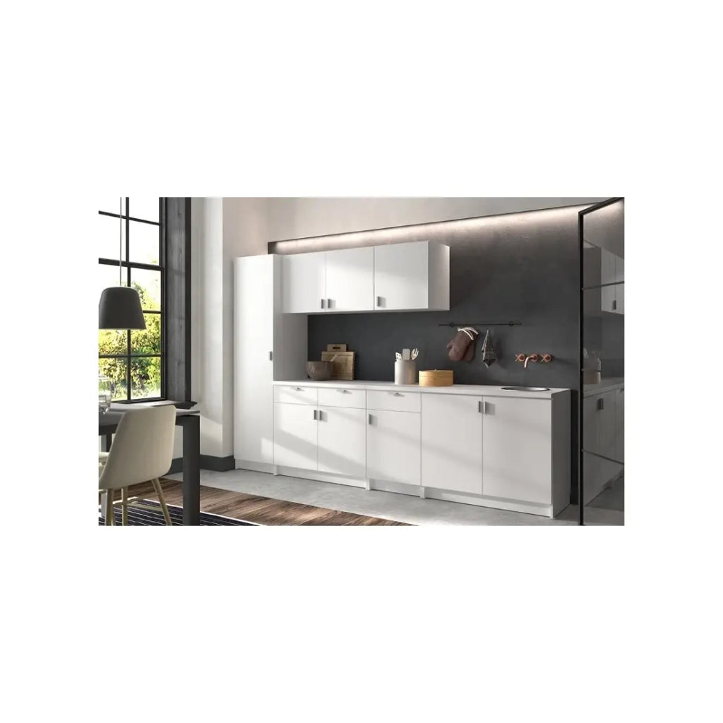 Mobile basso da cucina con 2 porte e 2 cassetti, collezione GOURMET, design bianco. Altezza 85cm.