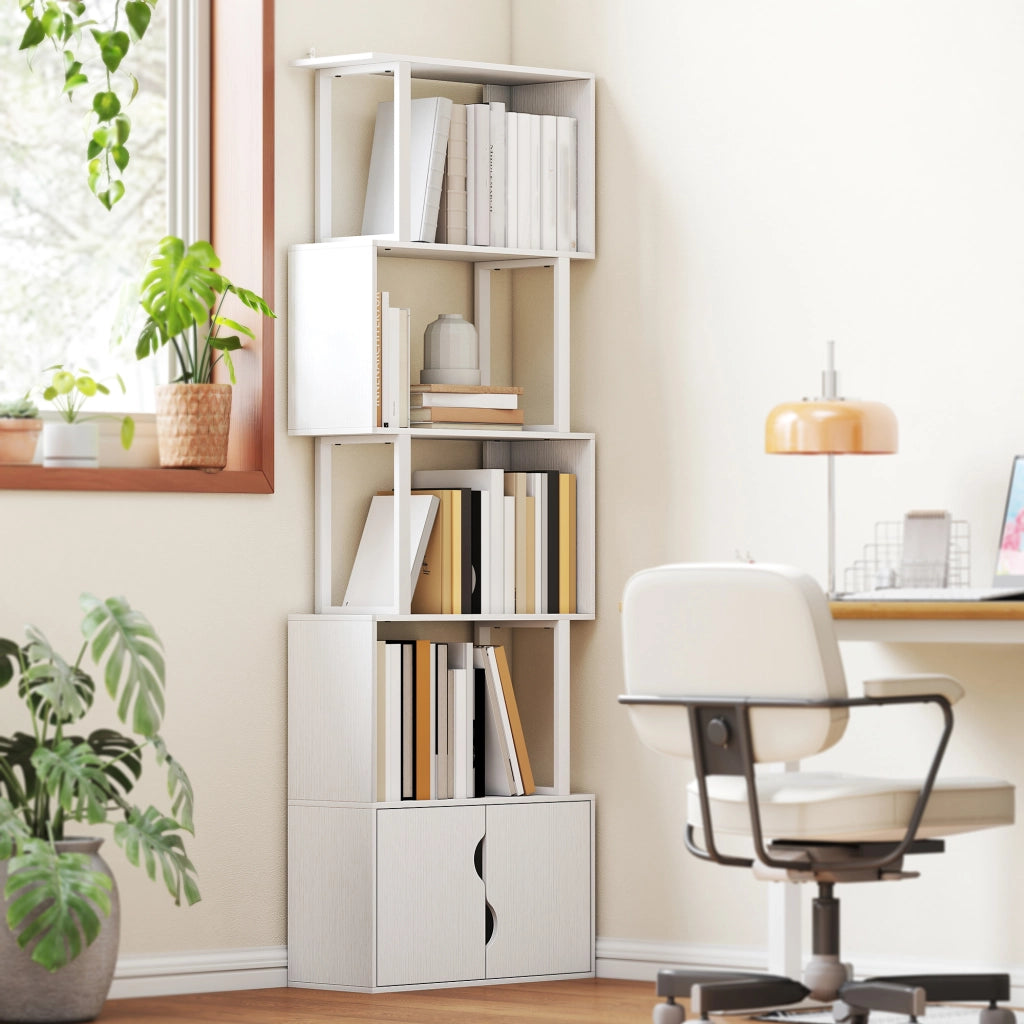 Libreria Moderna con 5 Ripiani 60x23.8x179,2 cm con Armadietto alla Base in Legno Bianco