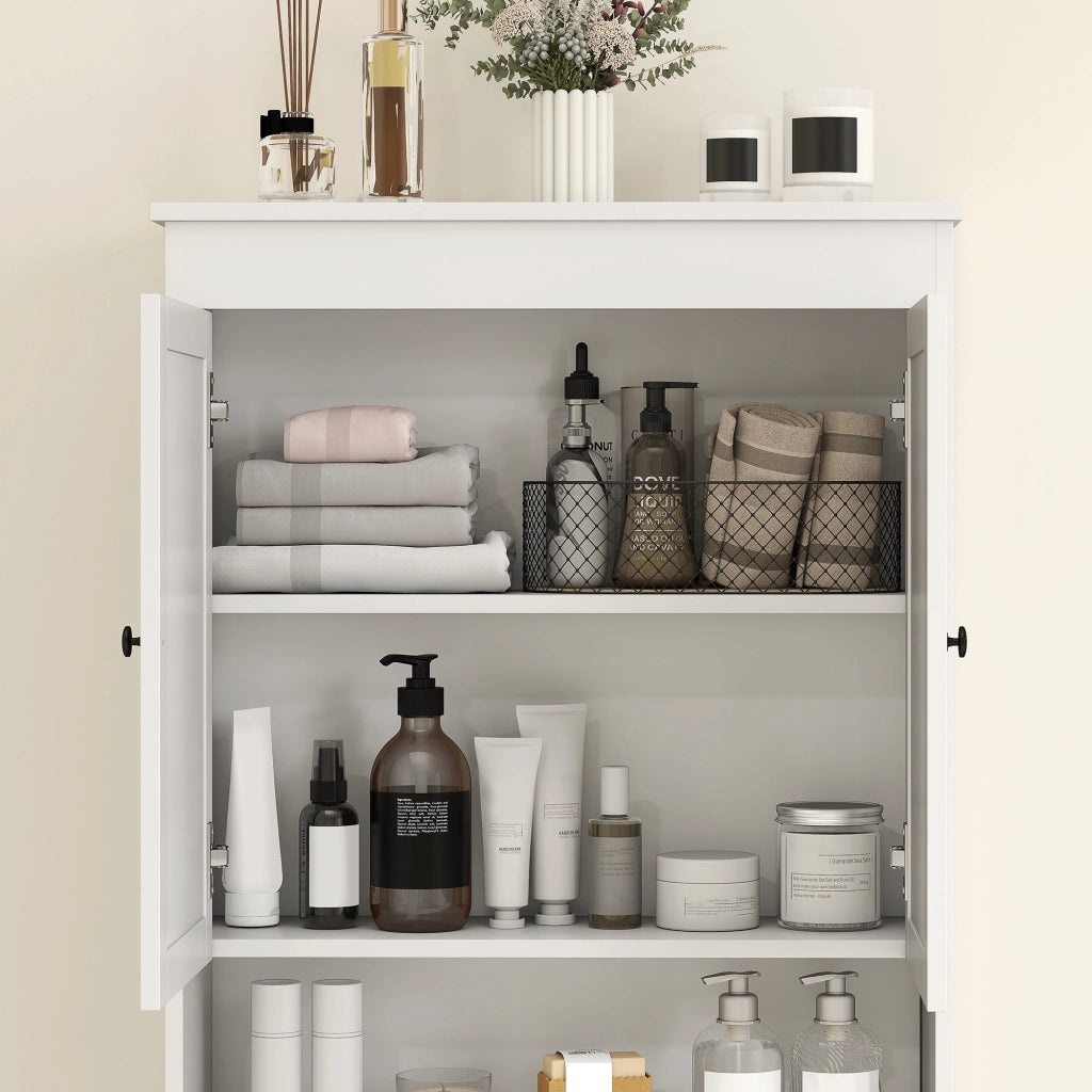 Mobiletto Bagno Sospeso con Ante e Ripiani ¨C Minimal ¨C Bianco Legno 65x22x161