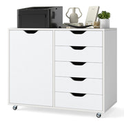 Mobiletto con 5 cassetti e anta per ufficio a casa, Carrello con ripiano regolabile e 5 rotelle Bianco