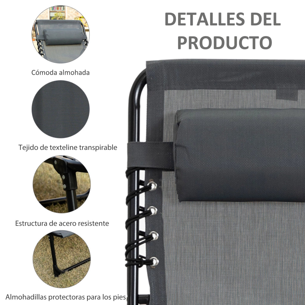 Poltrona Pieghevole per Esterno con Schienale Regolabile e Poggiatesta Imbottito ¨C zephmum ¨C Grigio 189x58x30 cm