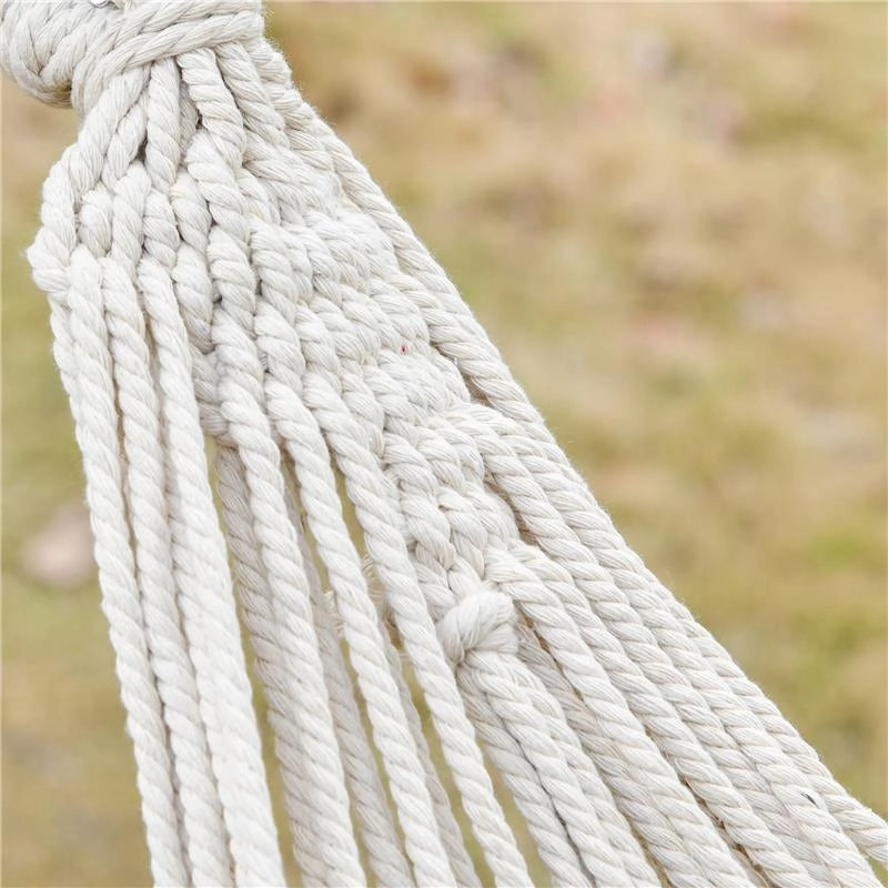 AMACA DA GIARDINO SOSPESA IN TELA CON FRANGE STILE BOHO 288X150 CM CAPACITÀ 120 KG CREMA