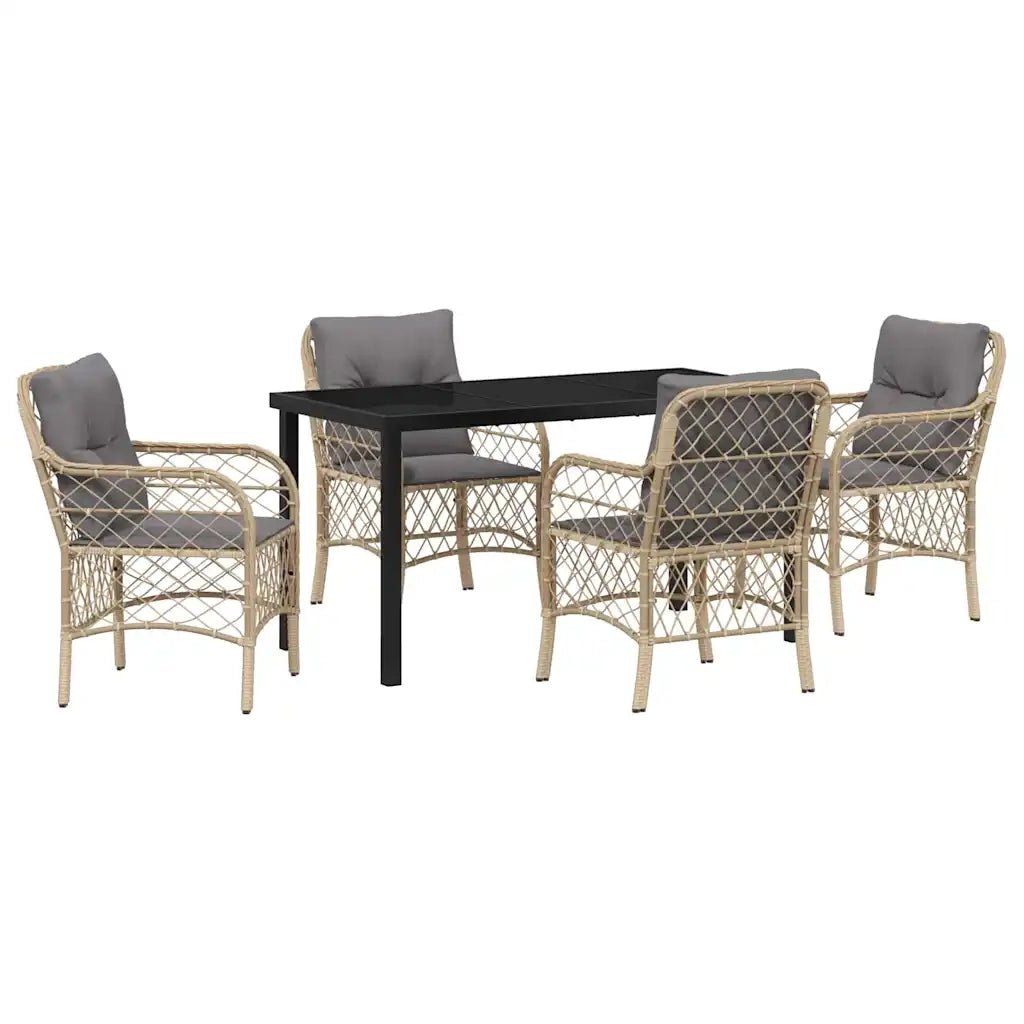 Set da Pranzo per Giardino con cuscino 5 pcs Beige polyrattan 3380234