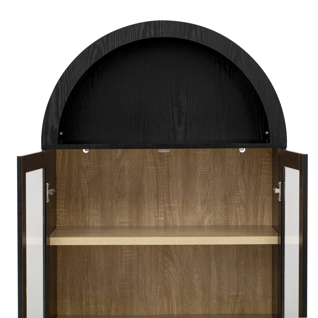 Credenza alta con 2 cassetti; ripiani regolabili e vetro - per cucina - 76.2×40.1×180 cm - nero