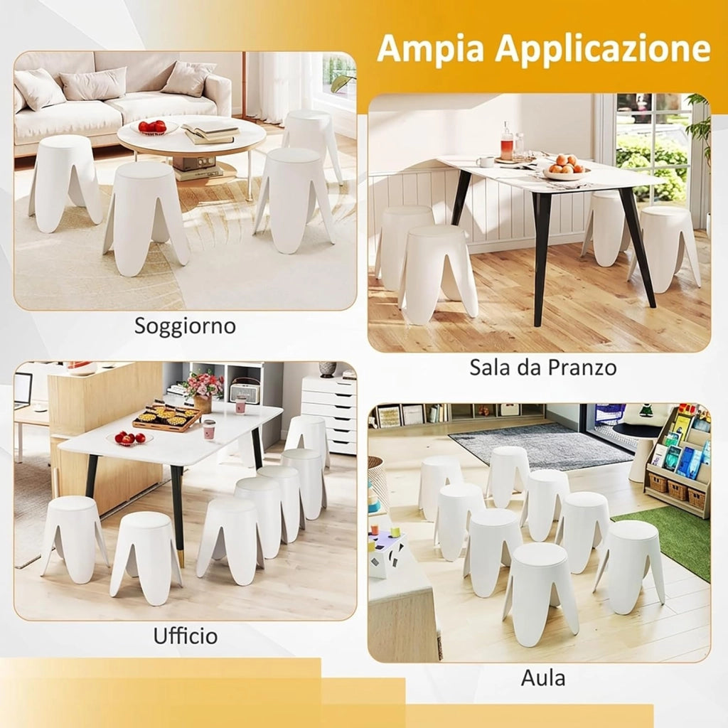 Set di 8 Sgabelli Impilabili, Sgabelli in Plastica, Sedie Portatili Senza Schienale per Scuola, Aula, Studenti, Adulti, Soggiorno, Sala da Pranzo, Casa e Ufficio, Senza Montaggio