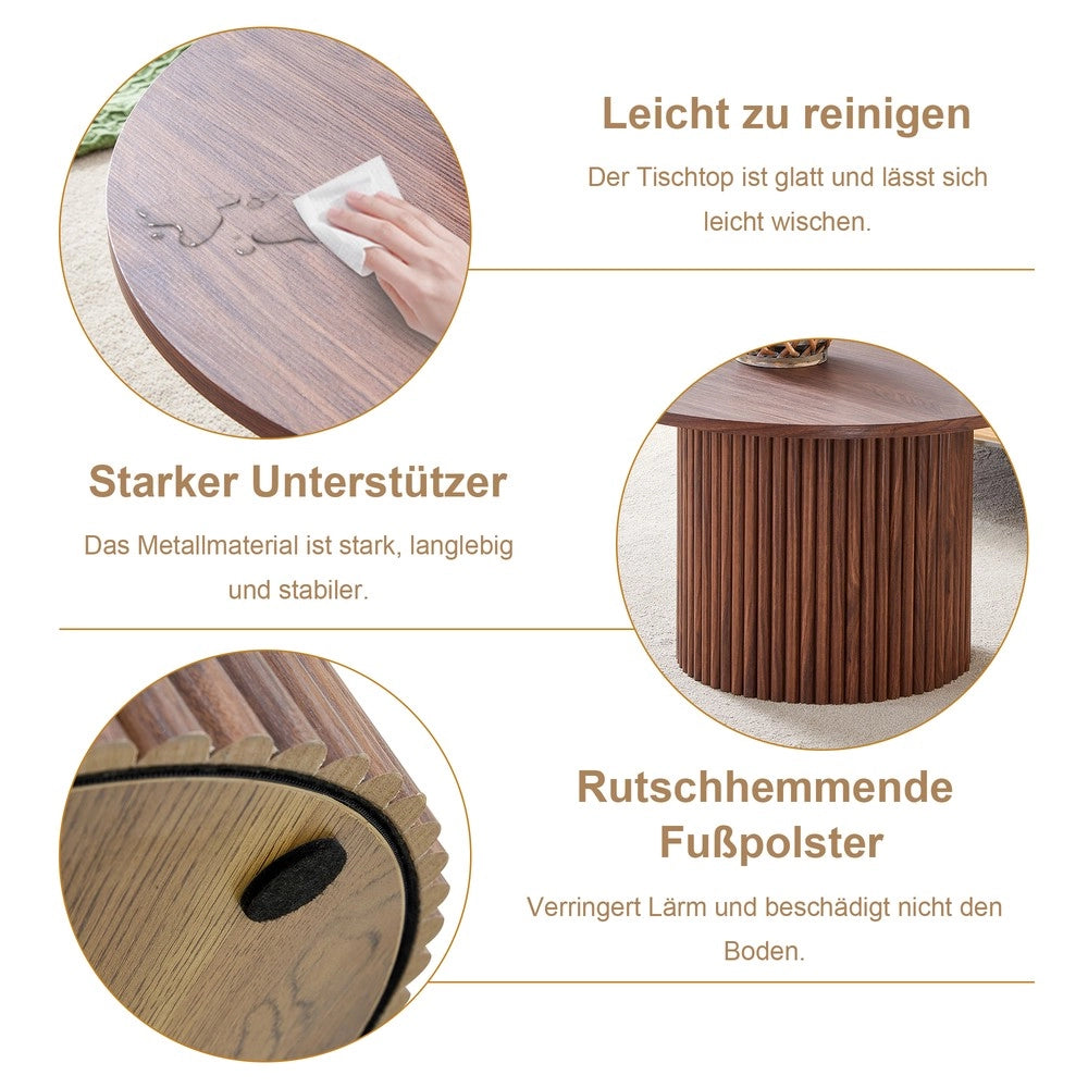 Tavolino da Caff¨¨ Rotondo in MDF ¨C MINIMAL ¨C Noce, Design Gambe in Metallo, ?70 cm