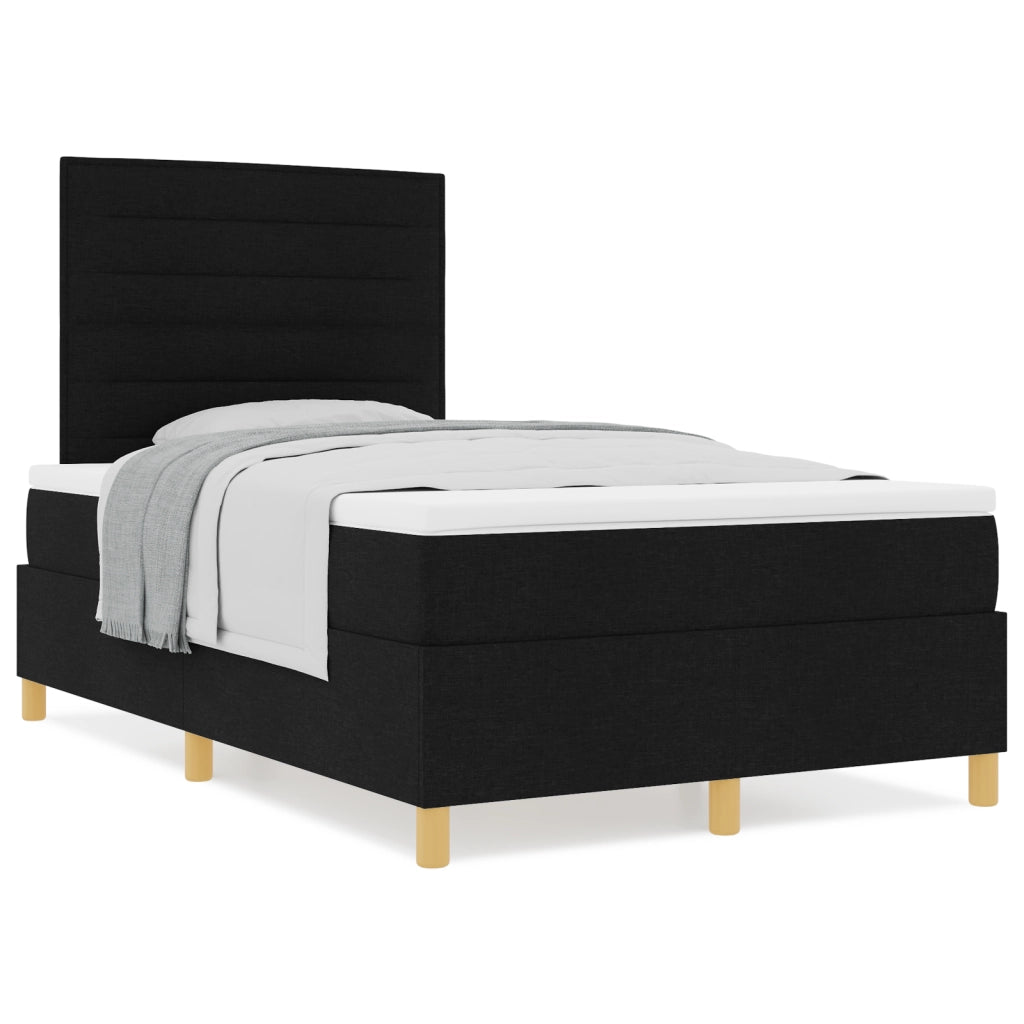 Letto con box spring e materasso nero di tessuto matrimoniale piccolo