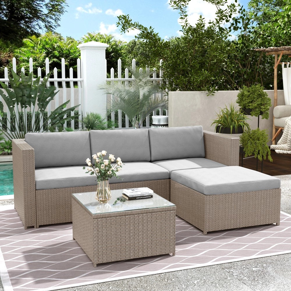 Divano Angolare da Giardino Polyrattan con Cuscini e Tavolino ¨C Xylo ¨C Khaki