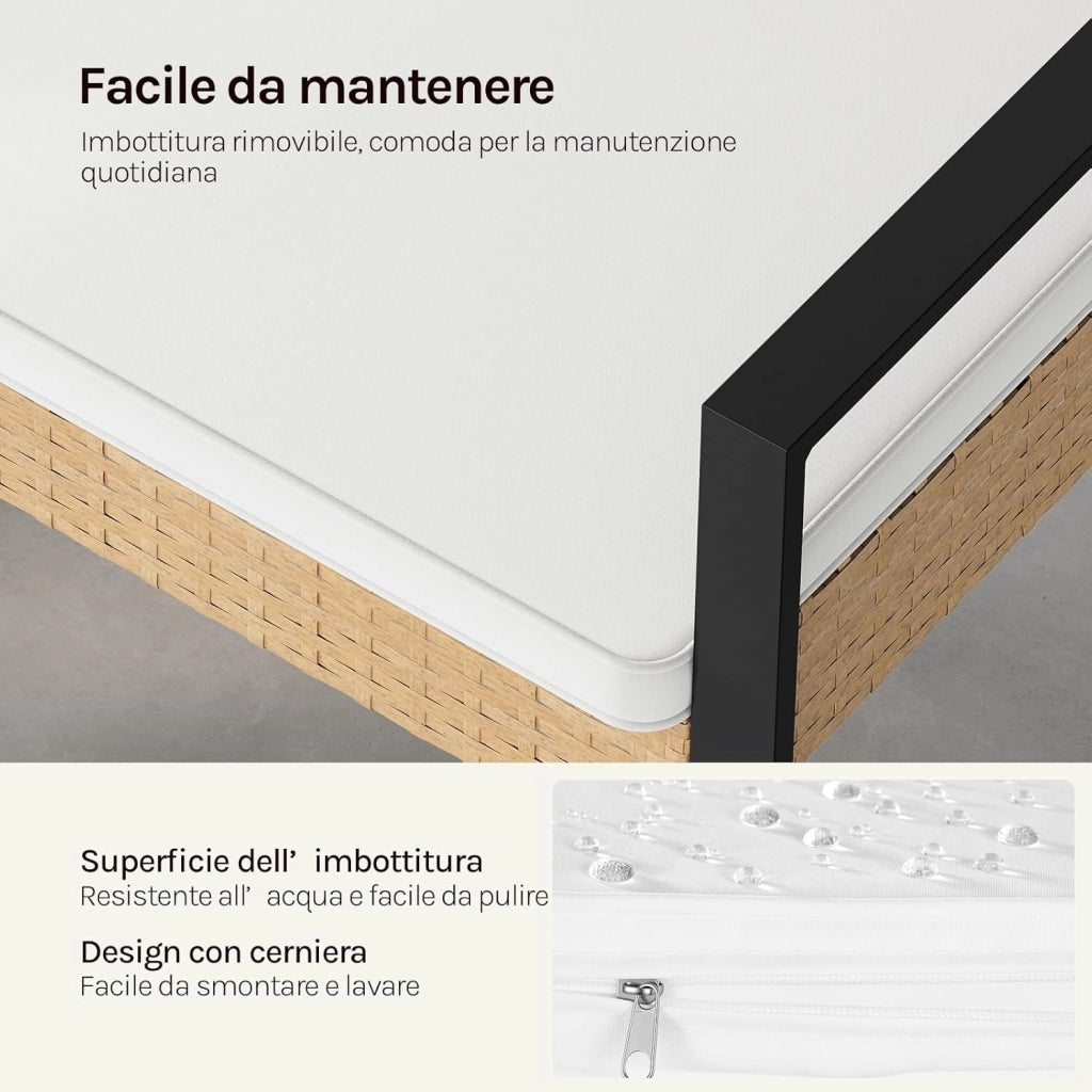 Set di Mobili da Esterno, Tavolo, Divano a 2 Posti e 2 Poltrone con Cuscini Rimovibili, Salotto da Giardino, Resistente alle Intemperie, per Terrazza, Balcone, Colore Legno Naturale