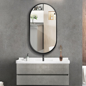 Grande specchio ovale da bagno, soggiorno, camera da letto, nero, industriale, 75x40 cm