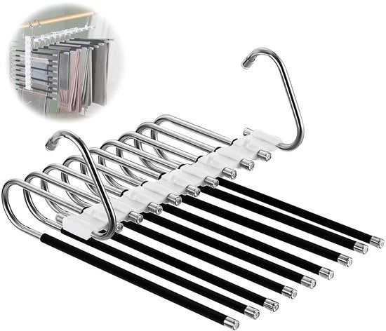 Hanger per abiti multifunzionale - Riduzione spazio - Acciaio inossidabile - Antiscivolo - Adatto per pantaloni, sciarpe, jeans, kimono
