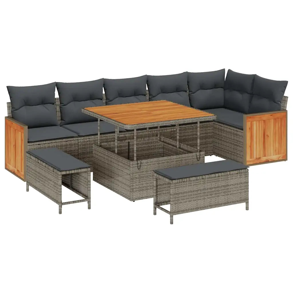 Set Divano da Giardino con cuscino 11 pcs Grigio polyrattan