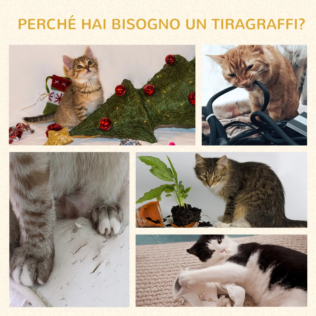 EasyComfort Albero Tiragraffi per Gatti a 3 Livelli con Trespoli, Casetta e Pallina Appesa, Albero per Gatti in Legno, Sisal e Peluche, 48x48x104 cm, Grigio
