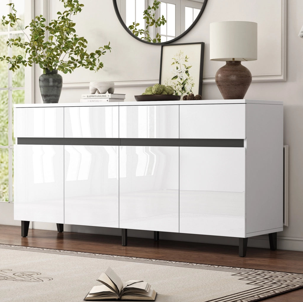 Sideboard bianco lucido con 4 cassetti e 2 ante