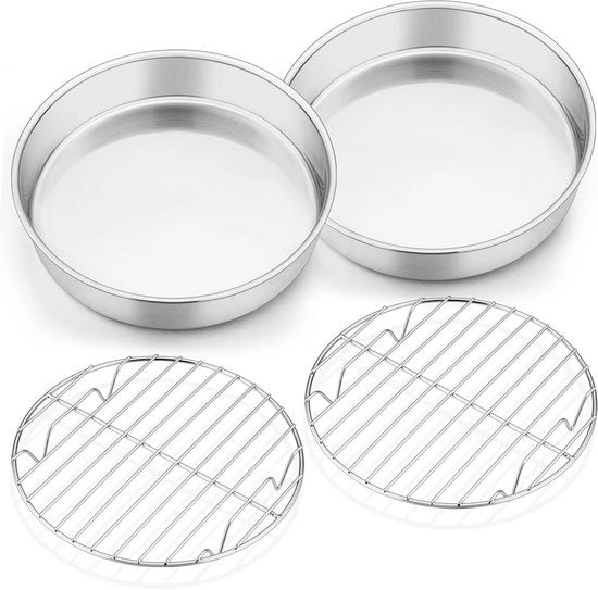 Forma per torta con set di raffreddamento, acciaio inossidabile, fondo torta, forma per torta, 21 cm, set 4 pezzi