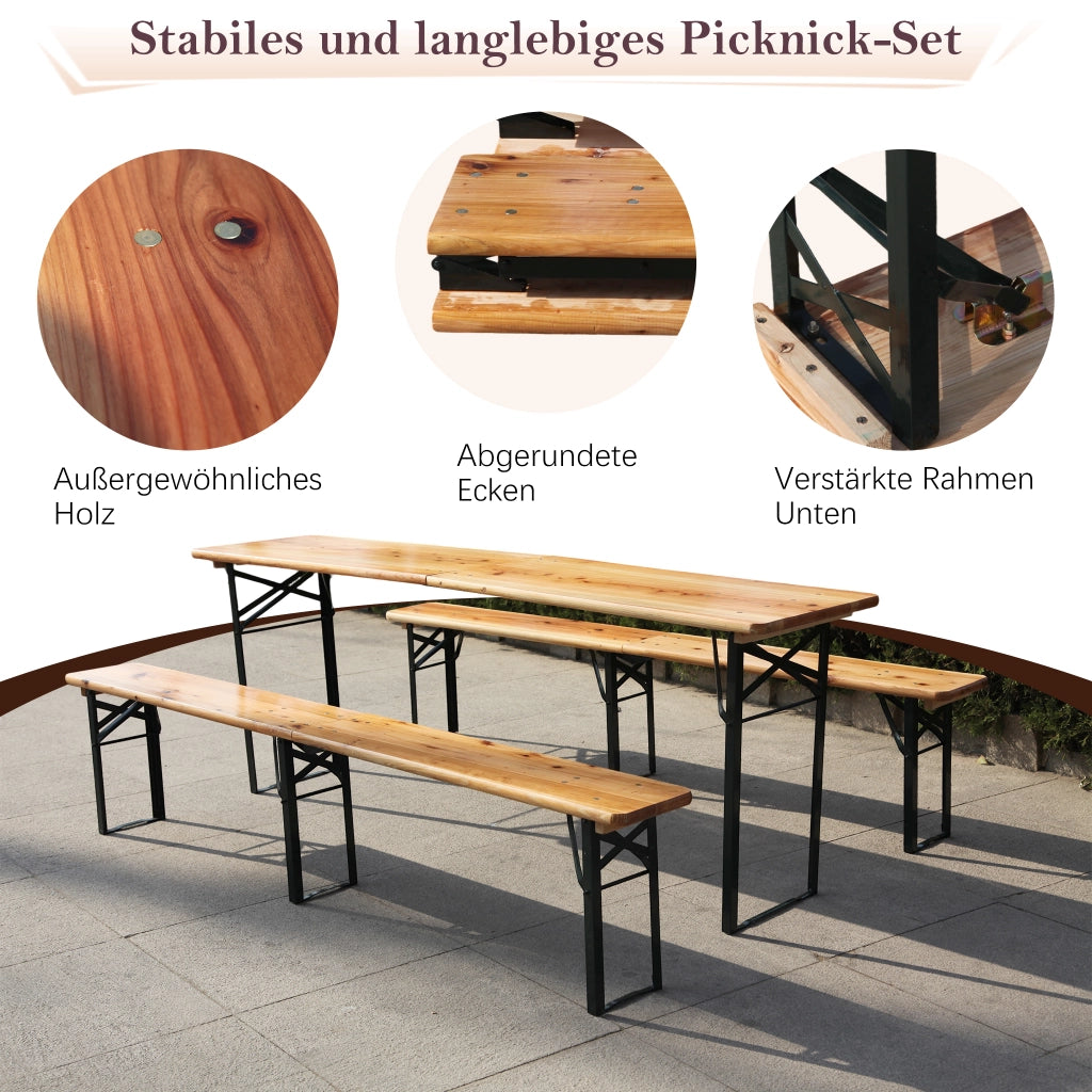 Set Birreria Pieghevole 220 cm ¨C Xylo ¨C Pino Massello, 1 Tavolo + 2 Panche, 3 Pezzi