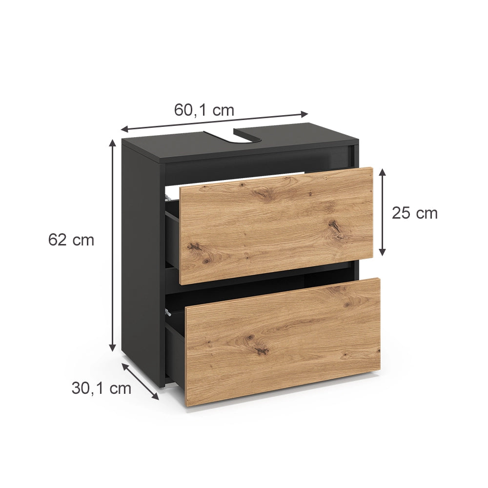 Vicco Mobile sottolavabo per bagno Antracite/Artisan 60.1 x 62 cm con 2 cassetti